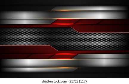 Abstract red silver cyber grey metallic geometric gold light on black hexagon mesh design modern technology futuristic background vector illustration.