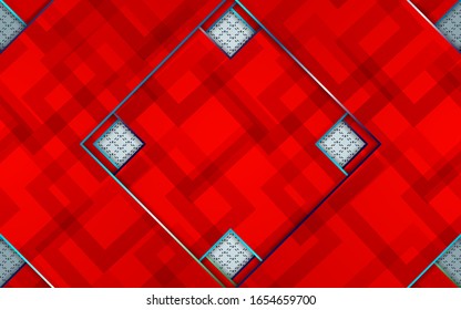 Abstract red and silver gray metallic shape texture on carbon fiber background style design. Vector template for use element cover, banner, brochure, flyer, poster, wallpaper, card, presentation