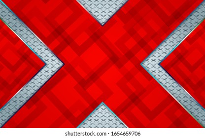Textura de forma metálica de color rojo y gris plateado sobre el diseño de fondo de fibra de carbono. Plantilla vectorial para uso de la cubierta de elementos, banner, folleto, volante, póster, papel tapiz, tarjeta, presentación