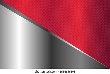 Abstract red and silver gray realistic metallic shape texture background with glossy style design. Vector template for use element cover, banner, brochure, flyer, poster, wallpaper, card, presentation