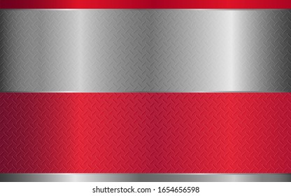 Abstract red and silver gray realistic metallic shape texture background with glossy style design. Vector template for use element cover, banner, brochure, flyer, poster, wallpaper, card, presentation