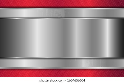 Fondo de textura de forma metálica realistas en color rojo y gris plateado con un diseño de estilo brillante. Plantilla vectorial para uso de la cubierta de elementos, banner, folleto, volante, póster, papel tapiz, tarjeta, presentación