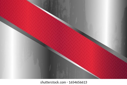 Abstrakter, roter und silbergrauer, realistischer metallischer Formstrukturhintergrund mit glänzendem Design. Vorlage für die Vektorillustration zur Verwendung von Elementen, Umschlag, Banner, Broschüre, Flyer, Poster, Wallpaper, Karte, Präsentation