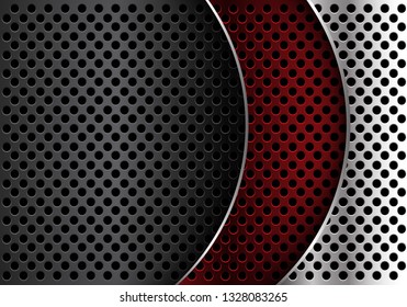 Abstract red silver grey metal circle mesh curve overlap design modern luxury futuristic background vector illustration.