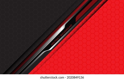Abstract red silver grey metallic shadow black line cyber geometric hexagon mesh pattern with blank space design modern futuristic technology background vector illustration.
