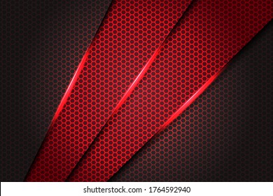 Abstract Red slash triangle metallic on dark grey with hexagon mesh pattern design modern futuristic background texture vector illustration.
