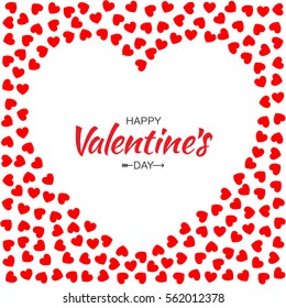 Abstract Red small Hearts Background for Valentines Day Design. Vector Illustration Card with White Heart Frame. Wedding Invitation Card. Happy Valentine's Day Lettering with arrow.  Logo for medical