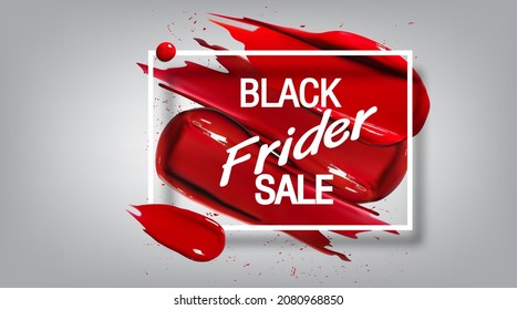 abstract red smears lipstick texture brush strokes and black friday sale background design