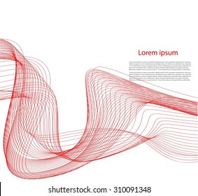 Abstract red smooth waves on background