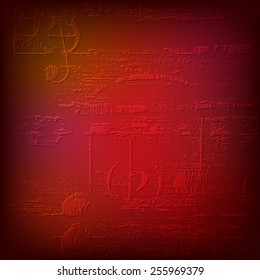 abstract red sound grunge background with music symbols