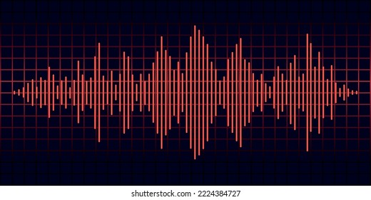 gráficos de ondas de sonido rojas abstractas en el fondo de la cuadrícula del ecualizador