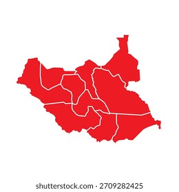 Mapa de Sudão do Sul Vermelho com cidades
