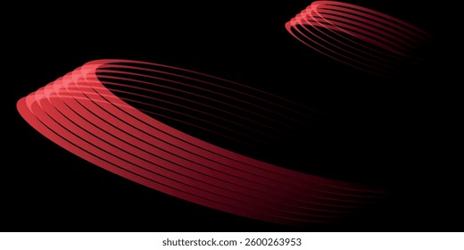 Abstract red speed light lines neon ring glowing circle round movement on black background vector illustration.