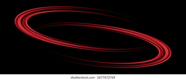 Líneas de luz de velocidad roja Abstractas Anillo de neón Círculo brillante Movimiento redondo sobre fondo negro Ilustración vectorial.