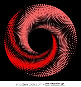 Espiral roja abstracta. Fondo de puntos vectoriales para banners de diseño, afiches, proyectos empresariales, textura de arte pop, cubiertas. Textura geométrica a medio tono.