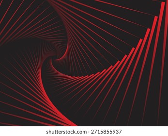 Abstractas líneas de onda espiral roja que forman un vórtice dinámico sobre un fondo negro oscuro, patrón geométrico moderno, líneas curvas que fluyen, arte digital futurista, alto contraste, diseño mínimo, fondo abstracto inspirado en la tecnología