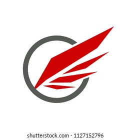 Abstract red spread wing in circle vector logo concept illustration. Suit for aviation industry, aerial sports team, multiplayer game team logo, etc