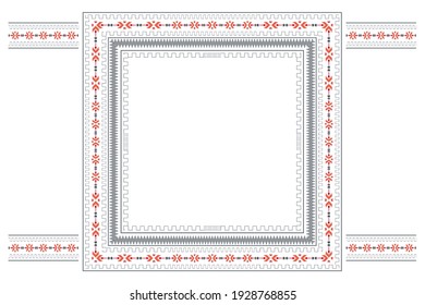 Abstract red square ethnic oriental a floral with zigzag line and cog traditional for design pattern background