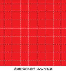 Abstract red square fabric pattern, white dashed line quilt pattern, bed sheet pattern, handkerchief pattern.