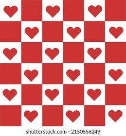 Abstract red Squares Pattern Vector Background Squares With Heart Shapes