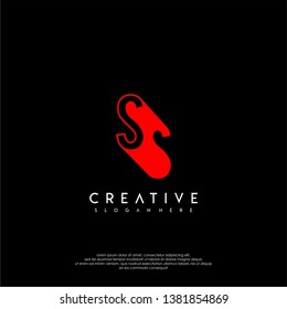 abstract red SS logo letter in shadow shape design concept