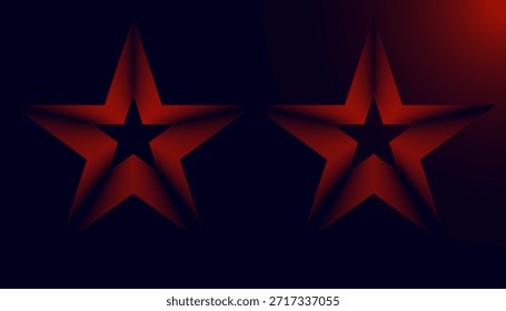 Abstractas resplandor de estrella roja sobre fondo futurista oscuro. Símbolo geométrico futurista de la estrella roja con efecto de luz dramático. Diseño moderno de forma de estrella Abstractas con sombra profunda y brillo degradado rojo.