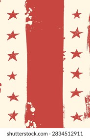 Abstract red star pattern with rough brush stripes and splatter texture, modern grunge vector background inspired by distressed vintage flag style.