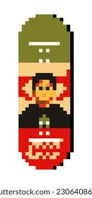 Abstract Red Star Portrait Chocolate Skateboards Deck Board Graphic Chico Brenes 8 Bit Pixelated Pixel Art Vector EPS PNG Clip Art No Transparent Background NFT