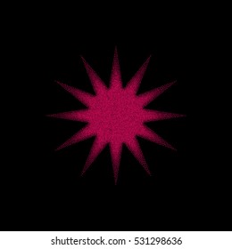 abstract red star, Sun dots. black background. vector illustration