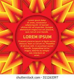 Abstract red star text or photo layout on decorative background of red, orange and yellow shades