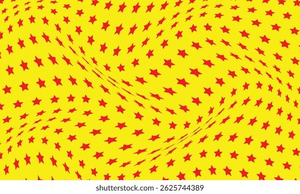 abstract red star wave pattern design on yellow.