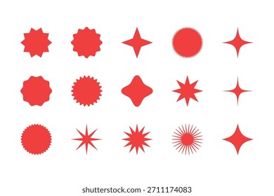 Colección roja Abstractas de la forma del estallido estelar en el fondo blanco