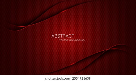 Abstract red steel mesh background with red glowing lines with free space for design. Modern technology innovation concept background. Perforated dark red metal sheet for background image.	