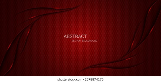 Abstract red steel mesh background with red glowing lines with free space for design. Modern technology innovation concept background. Perforated dark red metal sheet for background image.	