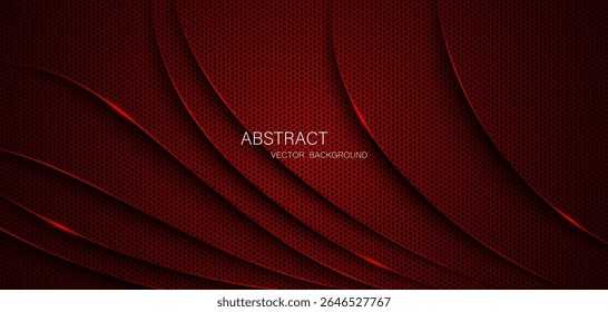 Abstract red steel mesh background with red glowing lines with free space for design. Modern technology innovation concept background. Perforated dark red metal sheet for background image.	