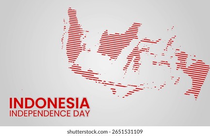 Abstract red striped Indonesian map close-up with aesthetic design for Independence Day celebration