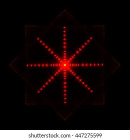 Abstract red stylized snowflake on black background. Vector design element.