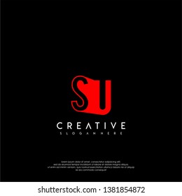 abstract red SU logo letter in shadow shape design concept