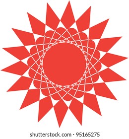Abstract red sun isolated on white background, vector illustration.