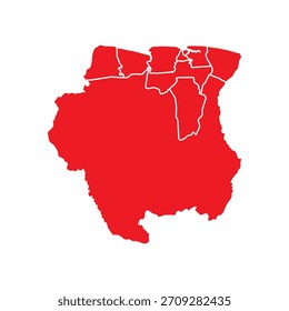Mapa Abstractas Rojo de Surinam con Ciudades