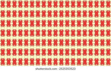 Abstract Red Symbols on Pale Yellow Background. Repetitive Pattern Design 