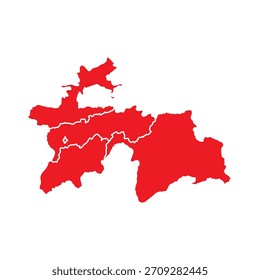 Mapa Abstractas Rojo de Tayikistán con Ciudades