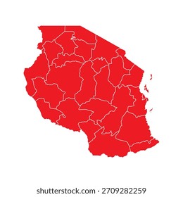 Abstract Red Tanzania Map with Cities
