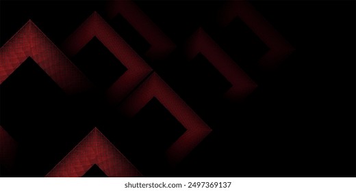 Abstract red techno background glowing 3D overlapping layers on dark space, glowing red dots, vector illustration.