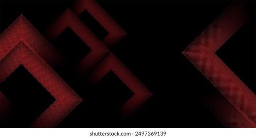Abstractas fondo rojo techno brillando 3D capas superpuestas en el espacio oscuro, puntos rojos brillantes, Ilustración vectorial.