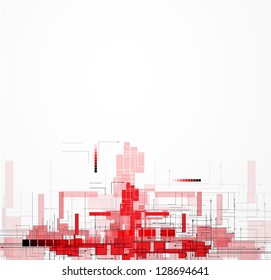 Abstract red Technology circuit background vector city illustration