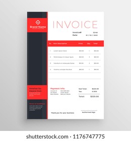 abstract red theme business invoice template design