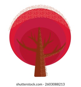 Abstract red tree with concentric circle background