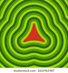Abstract red triangle centered in wavy green ripple pattern. Vector illustration.