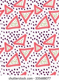 Abstract red triangle with dots.Hand drawn with paint brush seamless background.Modern hipster style design.